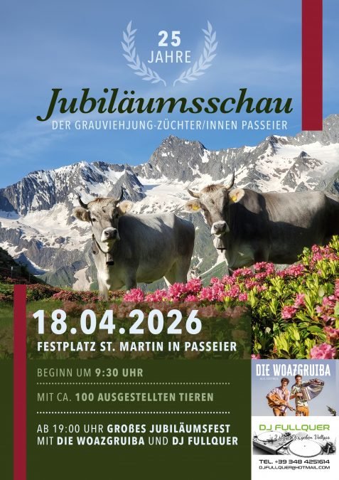Jubiläumsschau Grauviehjungzüchter/innen Passeier am 18. April 2026